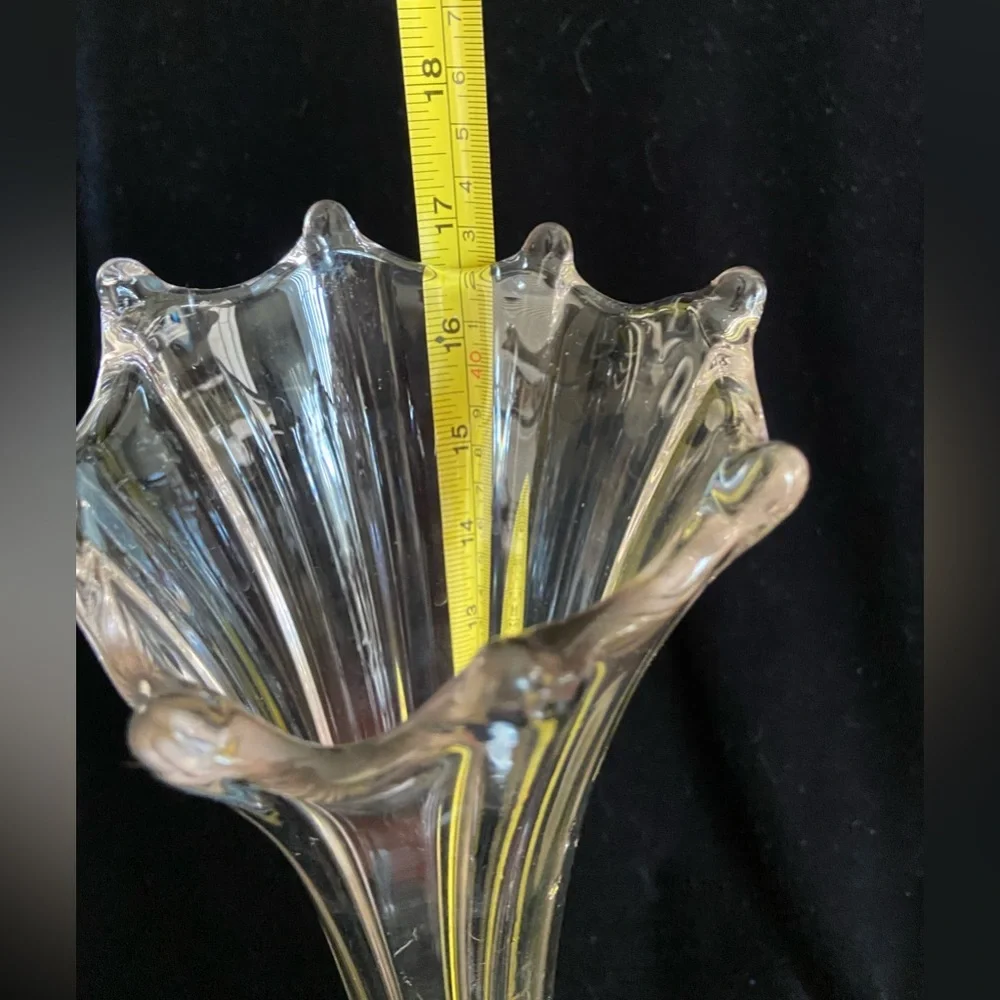 Vintage Clear Swung Tall Glass Vase 8 Finger 17” High